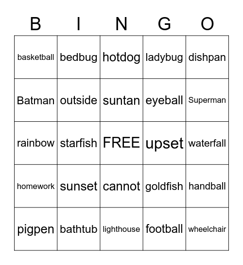 compound words Bingo Card