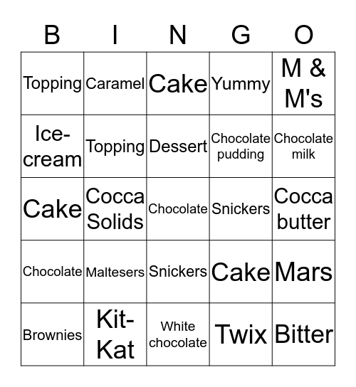CHOCOLATE BINGO! Bingo Card