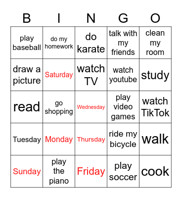 Schedule Bingo Card