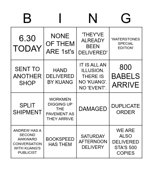 R. F. KUANG BINGO Card