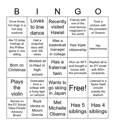 EY People Bingo Card