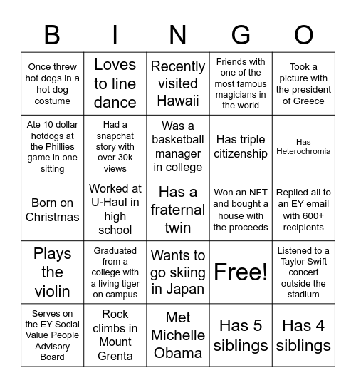 EY People Bingo Card