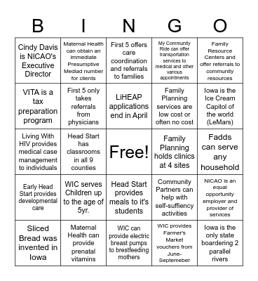 NICAO BINGO Card