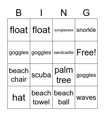 Beach Bingo Card