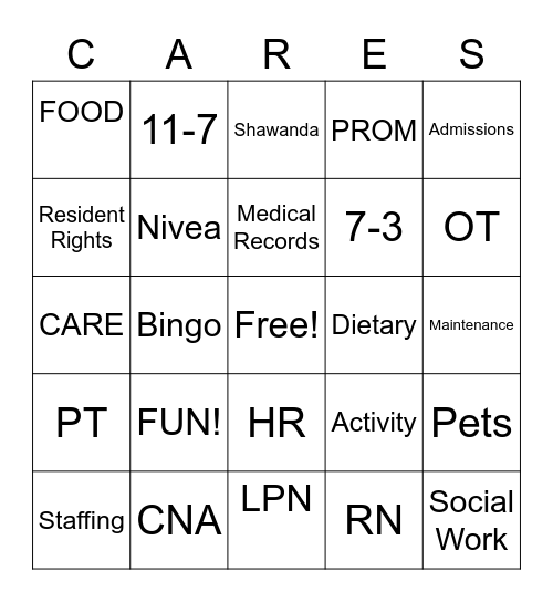 Skilled Nursing Week Bingo Card