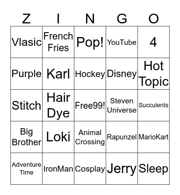 Zoe's Birthday Bingo Card