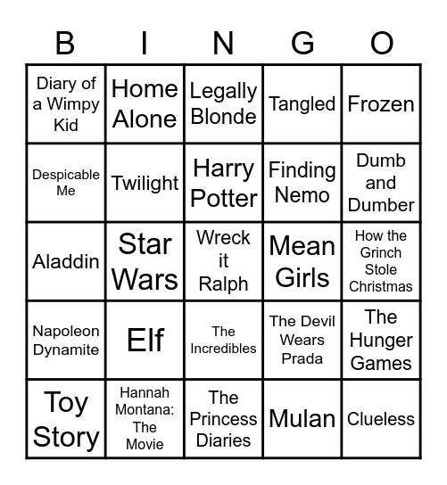 Movie Quote Bingo Card