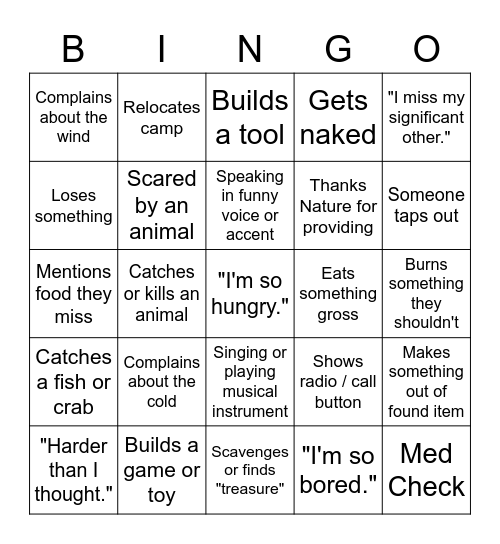 "Alone" Bingo Card