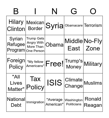 GOP Debate 12/15/15 Bingo Card