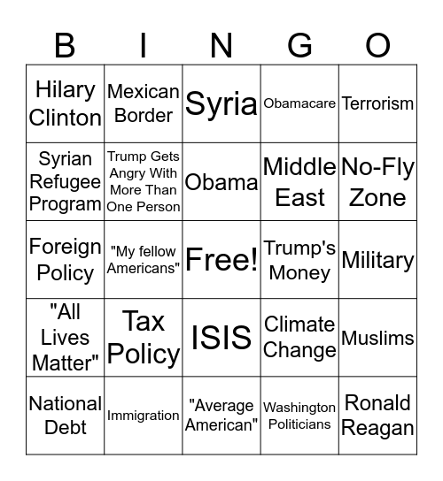 GOP Debate 12/15/15 Bingo Card