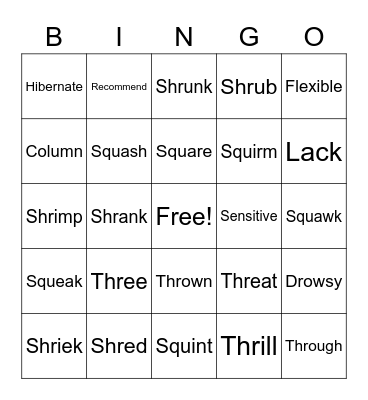 Sight Words Bingo Card