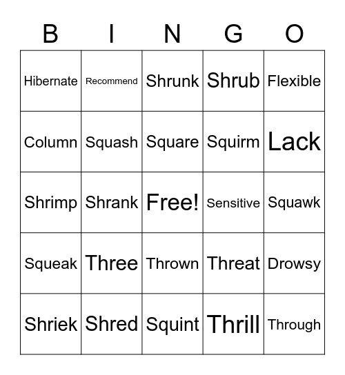 Sight Words Bingo Card