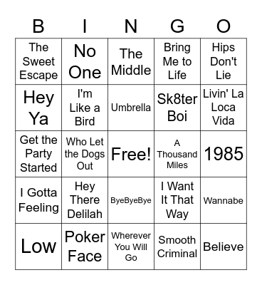 2000s Pop Bingo Card