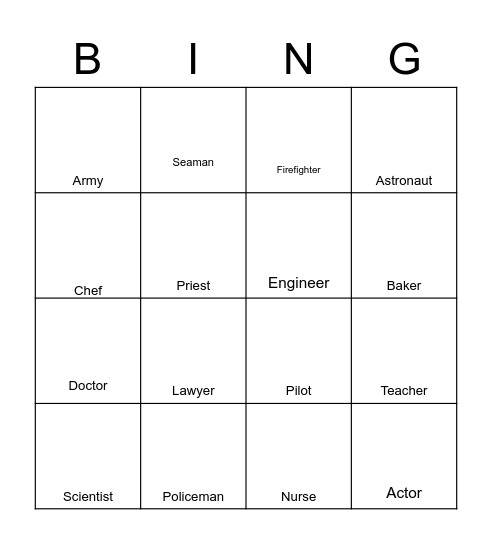 Community Helpers Bingo Card