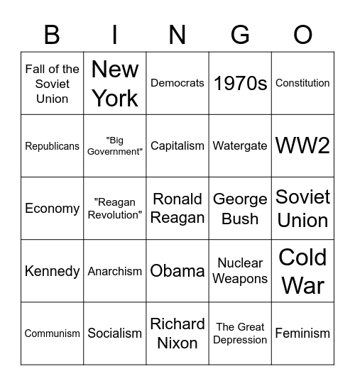 1980s Bingo Card