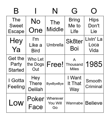 2000s Pop 1 Bingo Card