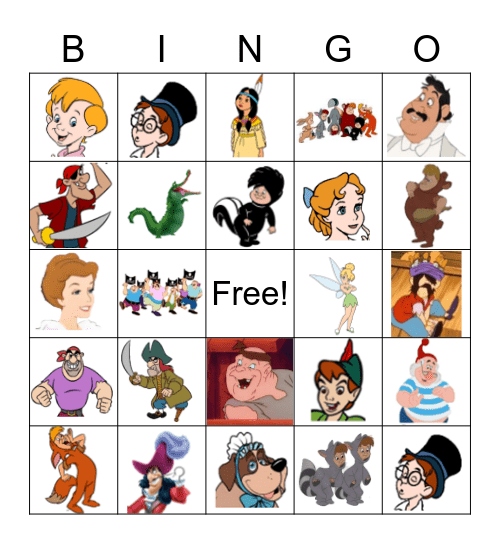 Peter Pan Character Bingo Card