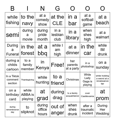 Hannah Outting Me Bingo Card