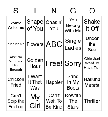 Music Bingo Card