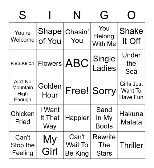 Music Bingo Card