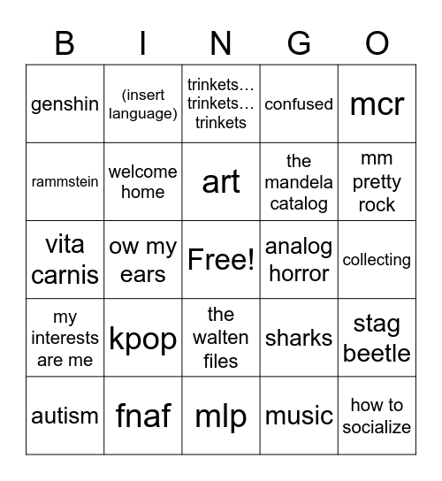 i am autism Bingo Card