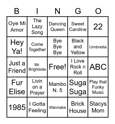 Music Bingo Card