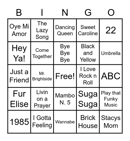 Music Bingo Card