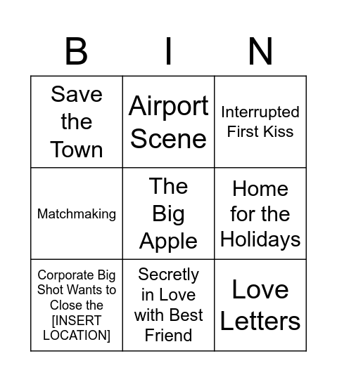 F1 Hallmark Fest! 3x3 Bingo Card