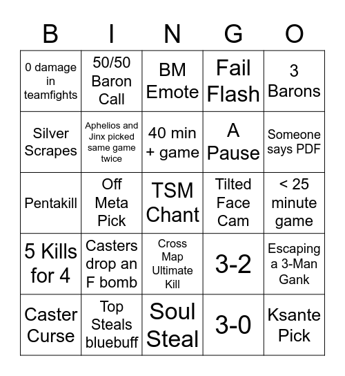 MSI Varsity Viewing Party Bingo Card