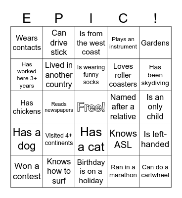 Get to Know Your Team! Bingo Card