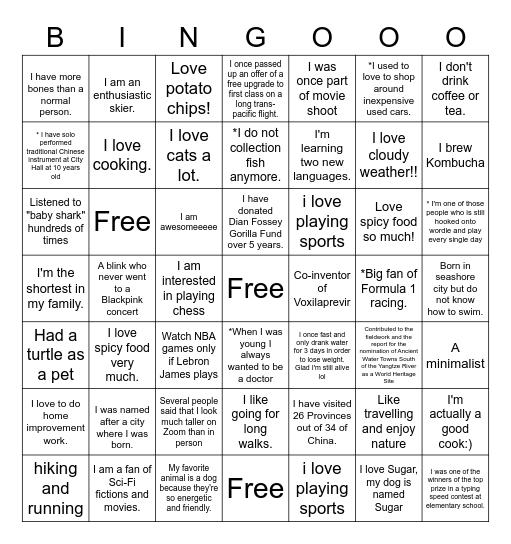 Tell Me Something Interesting Bingo Card