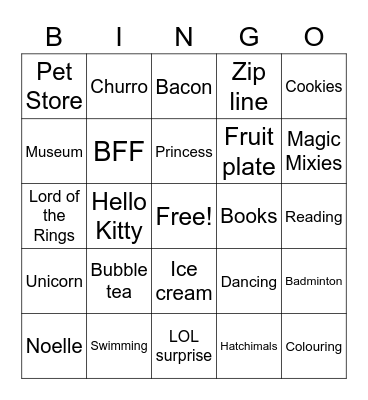 Noelle’s Bingo Game Bingo Card