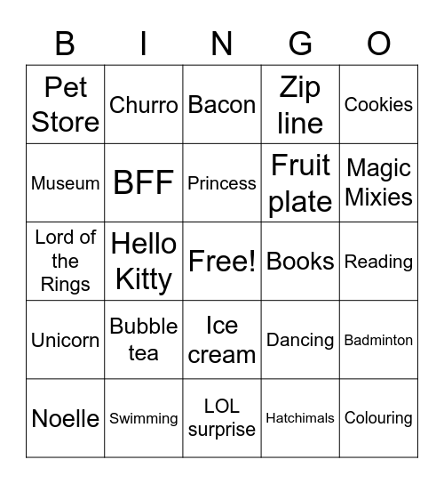 Noelle’s Bingo Game Bingo Card