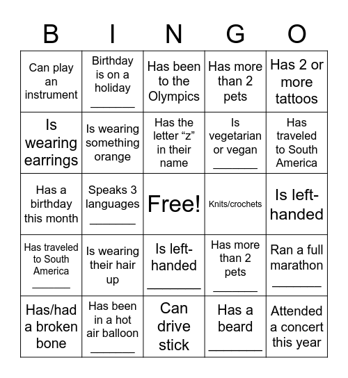 Untitled Bingo Card