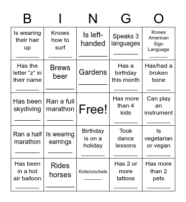 Find Someone Who Bingo Card