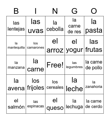 Spanish 2 U4D1 Bingo Card