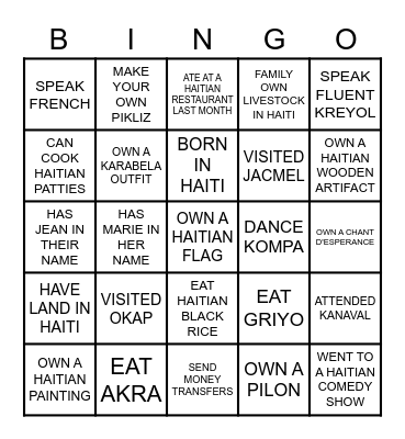 HOW HAITIAN ARE YOU? Bingo Card