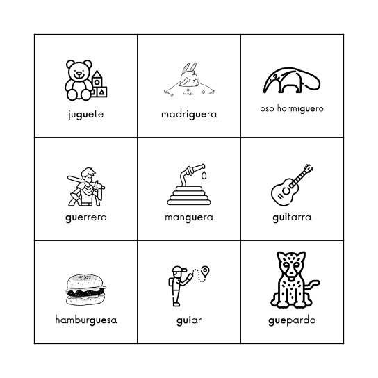Palabras con gue-gui Bingo Card