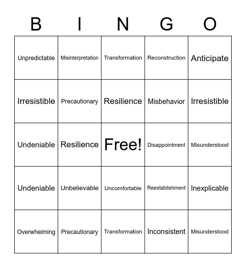 Multisyllabic BINGO Card