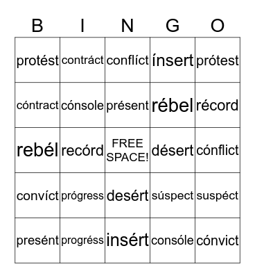 Pronunciation Bingo Card