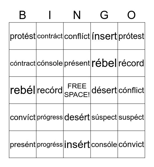Pronunciation Bingo Card