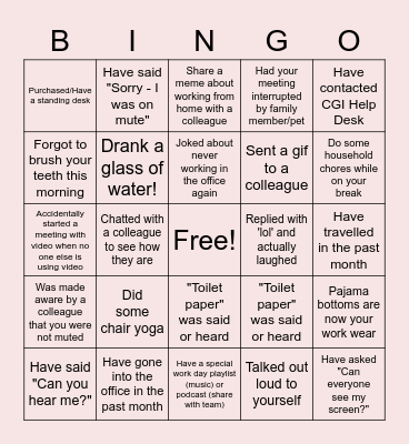 Remote Work Bingo Card