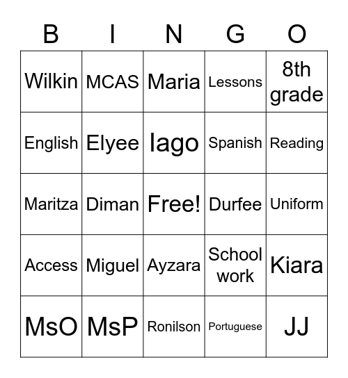 ESL  Bingo Card