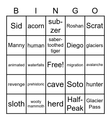 Ice Age Bingo Card