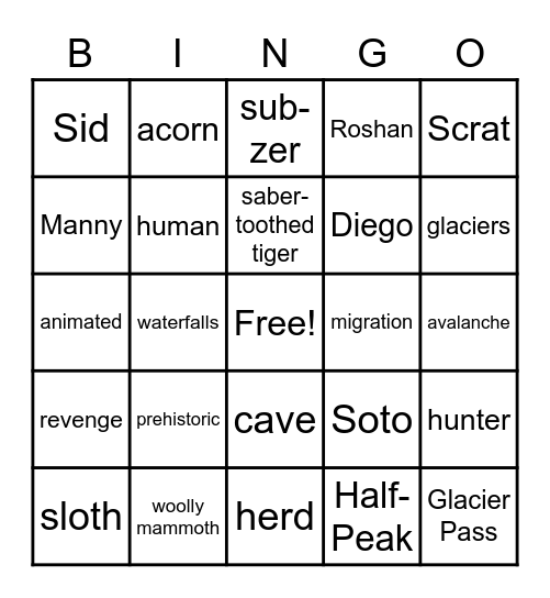 Ice Age Bingo Card