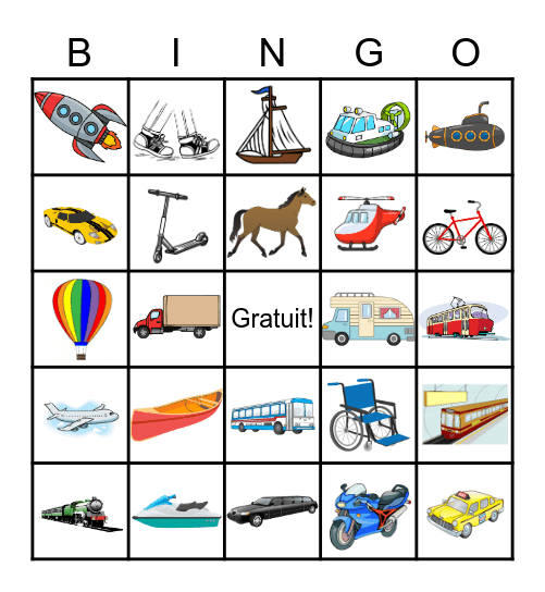 Les moyens de transport Bingo Card