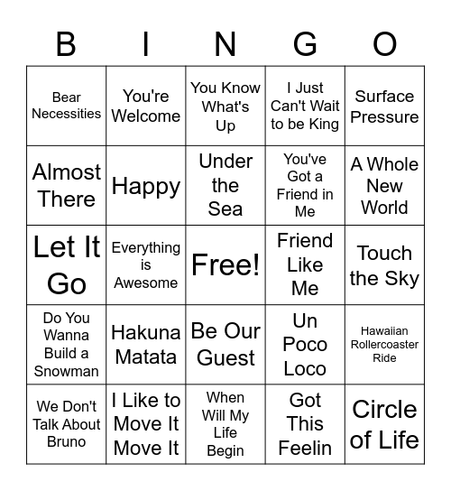 Summer Music Bingo Card