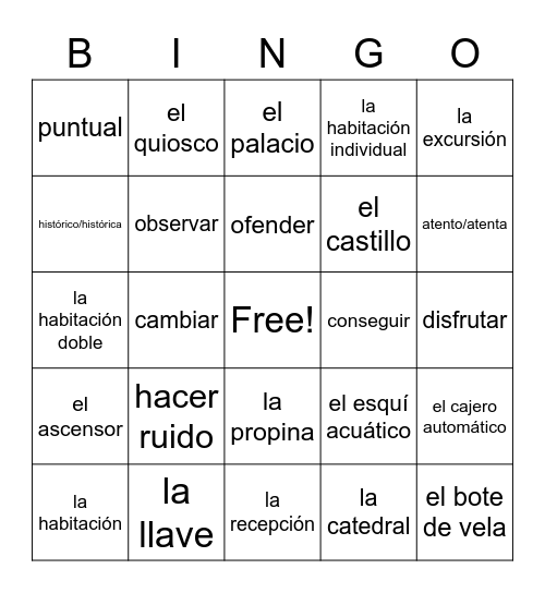 Realidades 2 8B Bingo Card