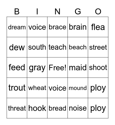 Vowel Team Bingo Card