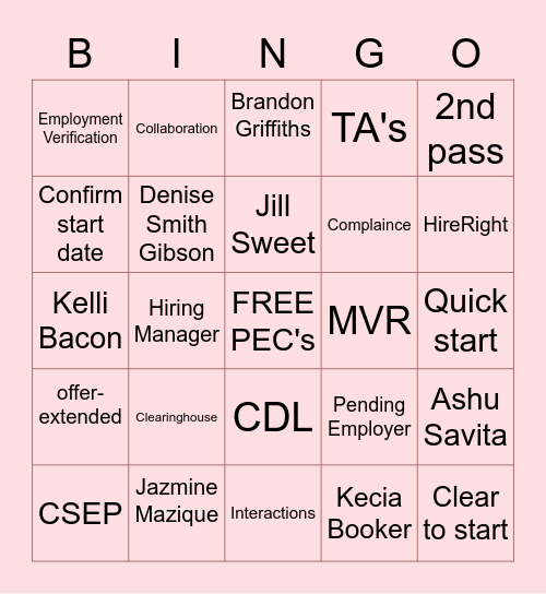 PEC Bingo Card